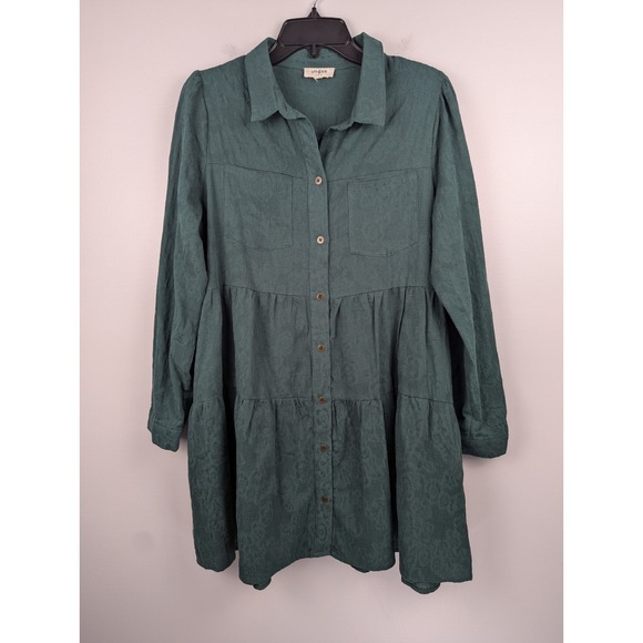 Umgee Dresses & Skirts - UMGEE Dress Womens M Green‎ Cotton Button Tiered Boho Peasant Ladies Textured
